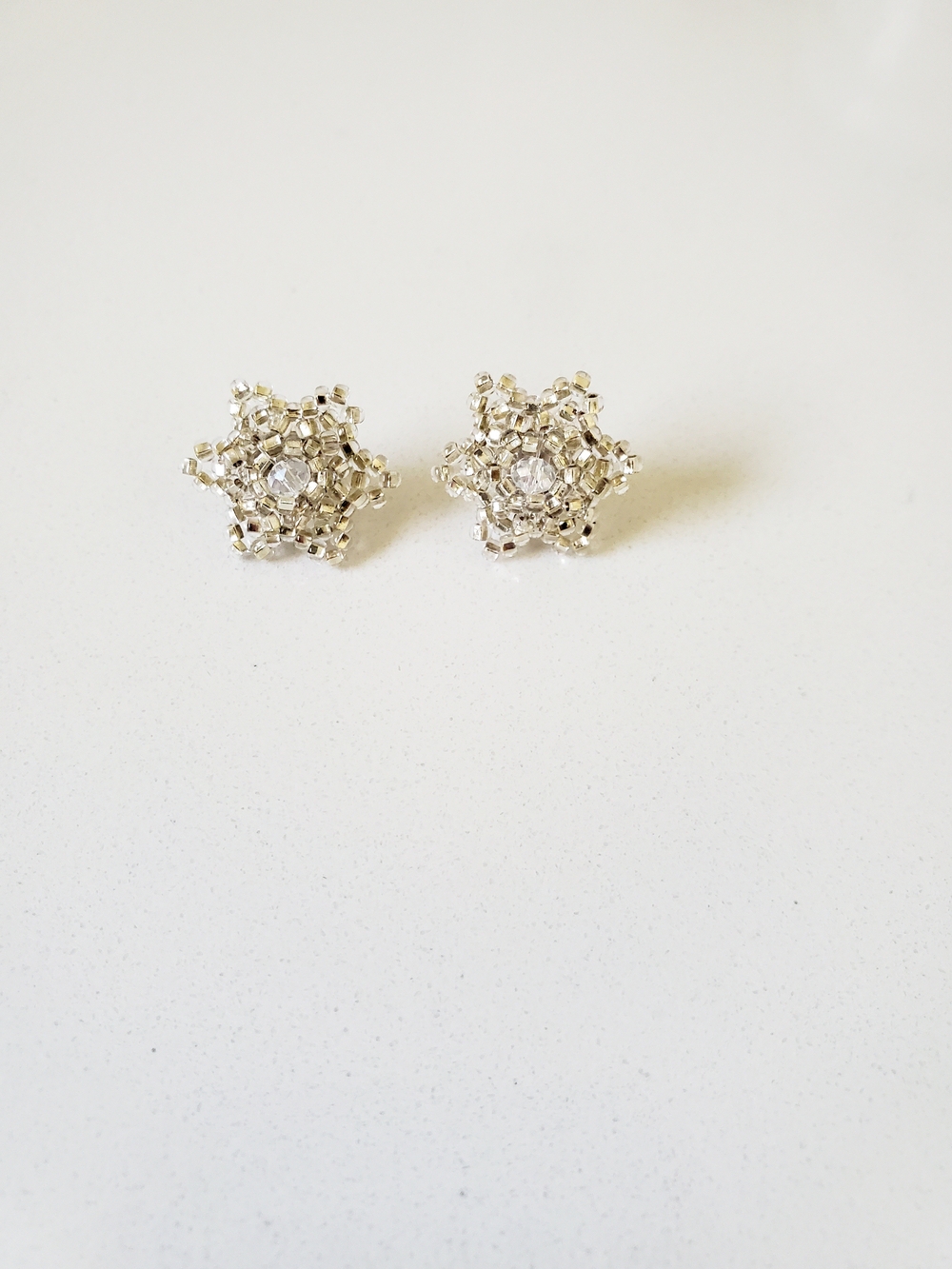 Silver Floral Crystal Cluster Stud Earrings